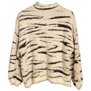 Zebra Sweater Mock Neck, Size Large - B My Story, Super Soft and Fuzzy